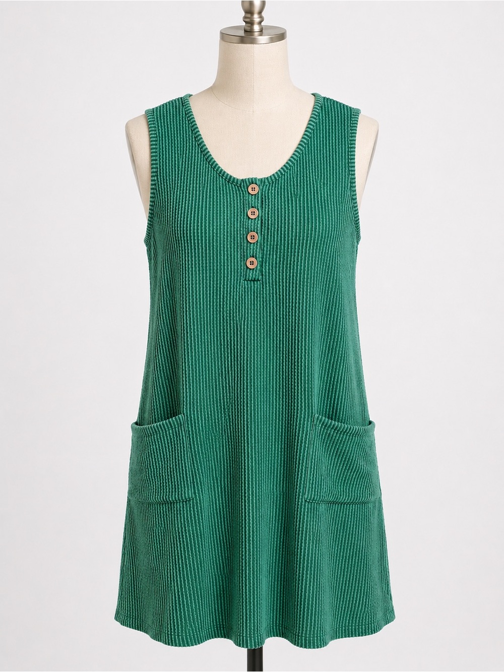 Zenana Corded Ribbed Tank Dress Tunic Green Size Large